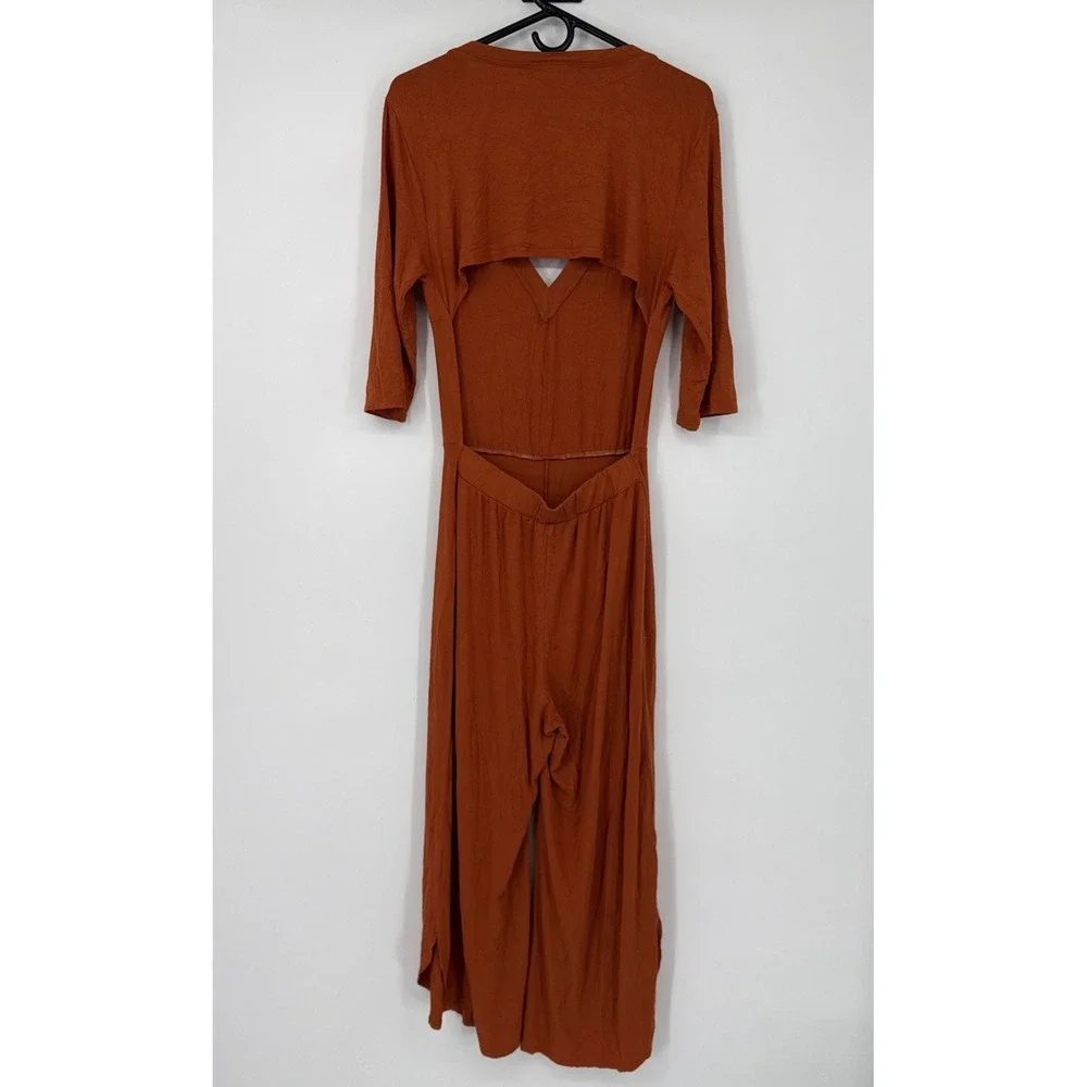 Free People Beach Orange Crop Wide-Leg Jumpsuit Boho Open Back Minimalist Small